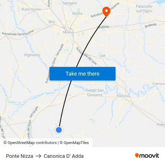 Ponte Nizza to Canonica d'Adda map