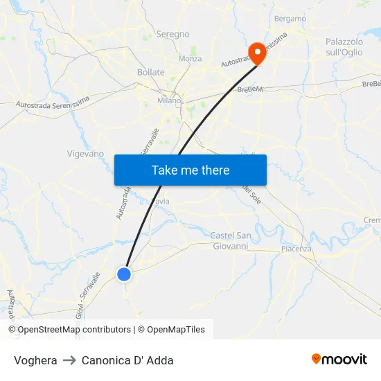 Voghera to Canonica D' Adda map