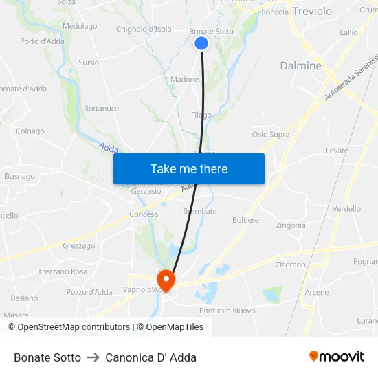 Bonate Sotto to Canonica D' Adda map