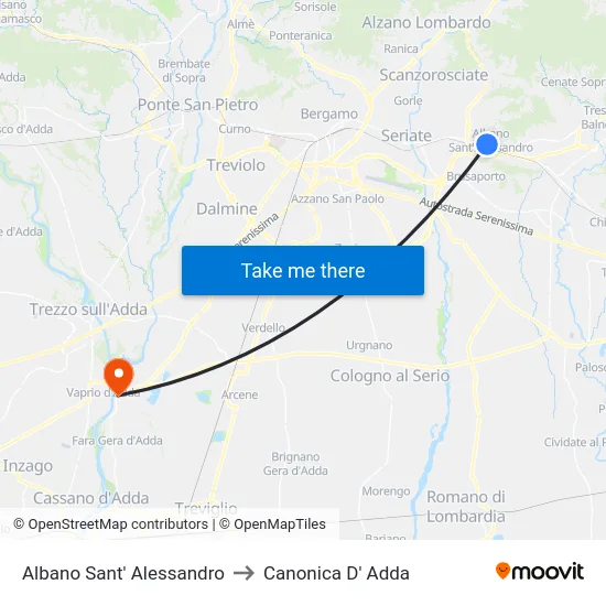 Albano Sant' Alessandro to Canonica D' Adda map