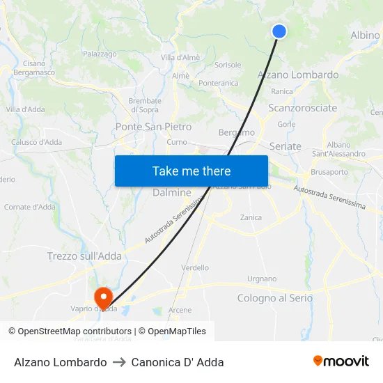 Alzano Lombardo to Canonica d'Adda map