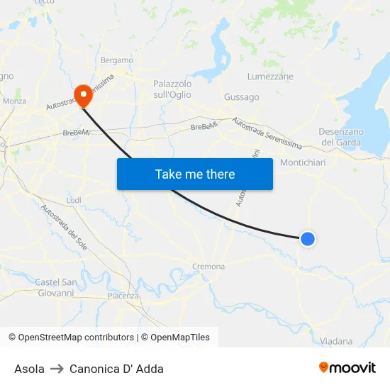 Asola to Canonica d'Adda map