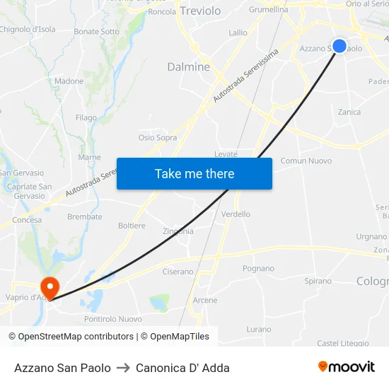 Azzano San Paolo to Canonica D' Adda map