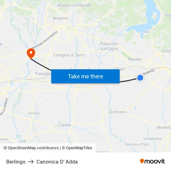 Berlingo to Canonica d'Adda map
