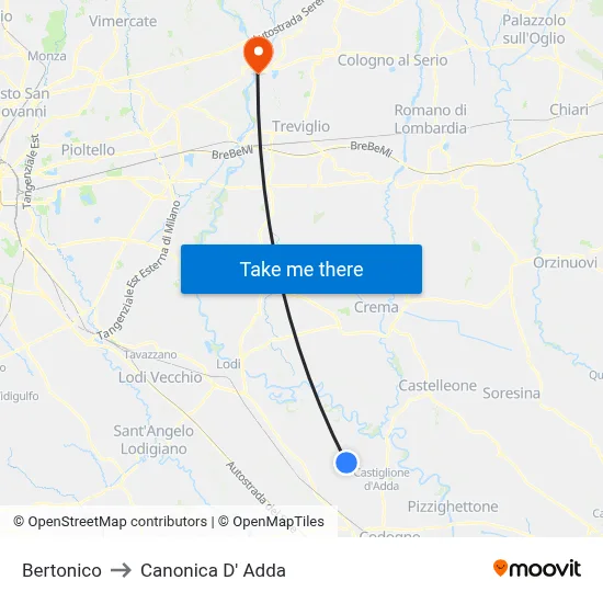 Bertonico to Canonica d'Adda map