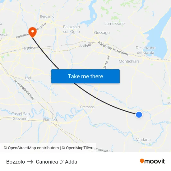 Bozzolo to Canonica D' Adda map