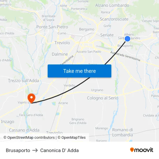 Brusaporto to Canonica D' Adda map