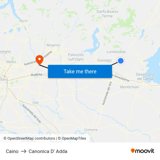 Caino to Canonica d'Adda map