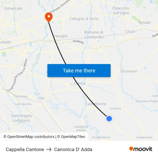 Cappella Cantone to Canonica d'Adda map
