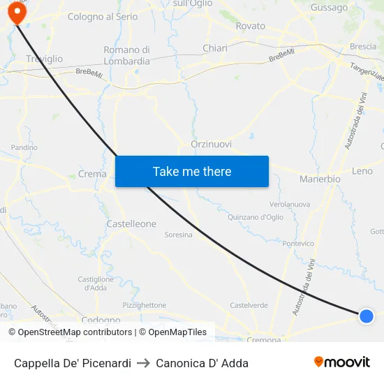Cappella De' Picenardi to Canonica D' Adda map