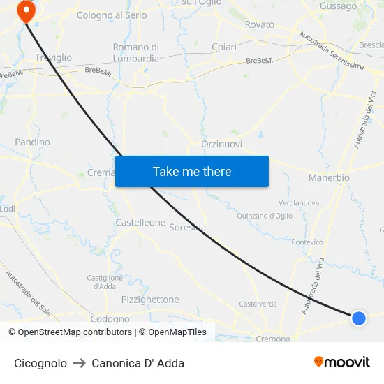 Cicognolo to Canonica d'Adda map
