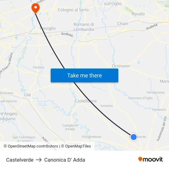 Castelverde to Canonica D' Adda map