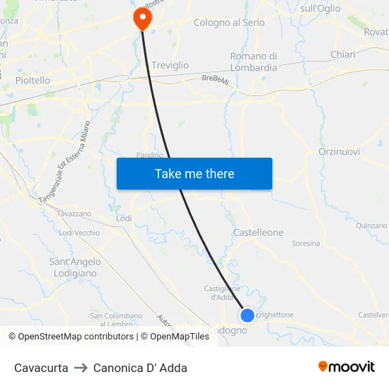 Cavacurta to Canonica D' Adda map