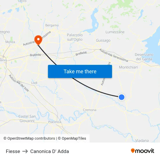 Fiesse to Canonica d'Adda map