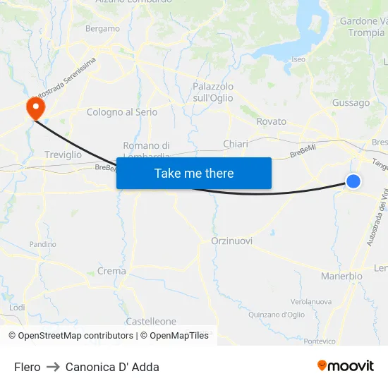 Flero to Canonica D' Adda map
