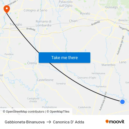 Gabbioneta-Binanuova to Canonica d'Adda map