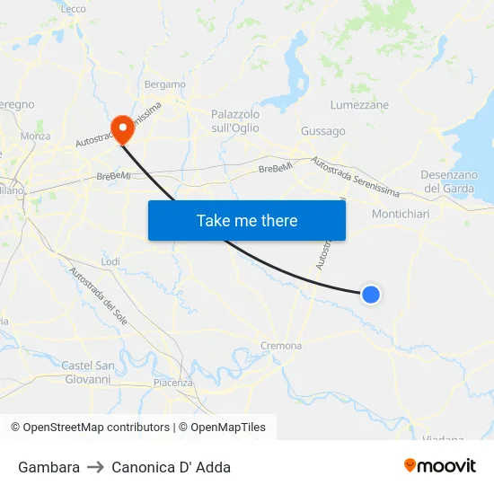 Gambara to Canonica D' Adda map