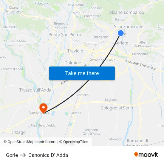 Gorle to Canonica d'Adda map