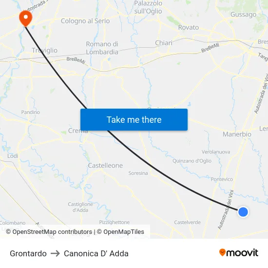 Grontardo to Canonica D' Adda map