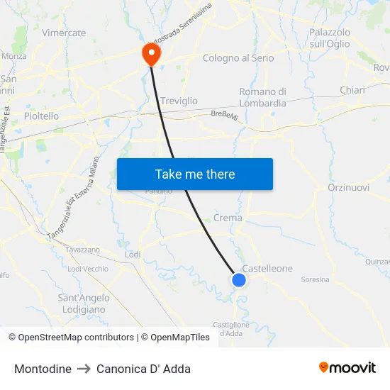 Montodine to Canonica d'Adda map