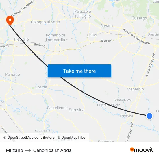 Milzano to Canonica d'Adda map
