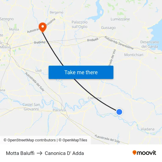 Motta Baluffi to Canonica D' Adda map
