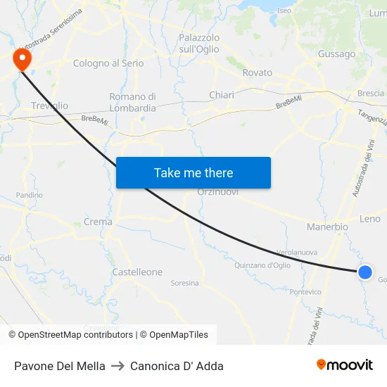 Pavone Del Mella to Canonica D' Adda map