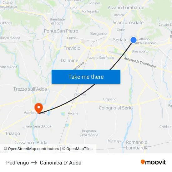 Pedrengo to Canonica D' Adda map