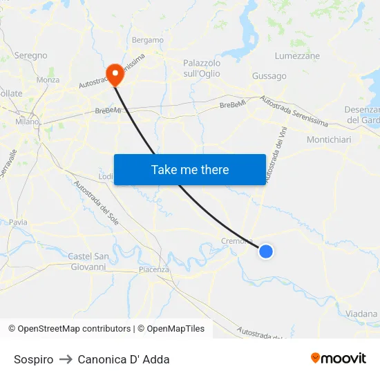 Sospiro to Canonica d'Adda map