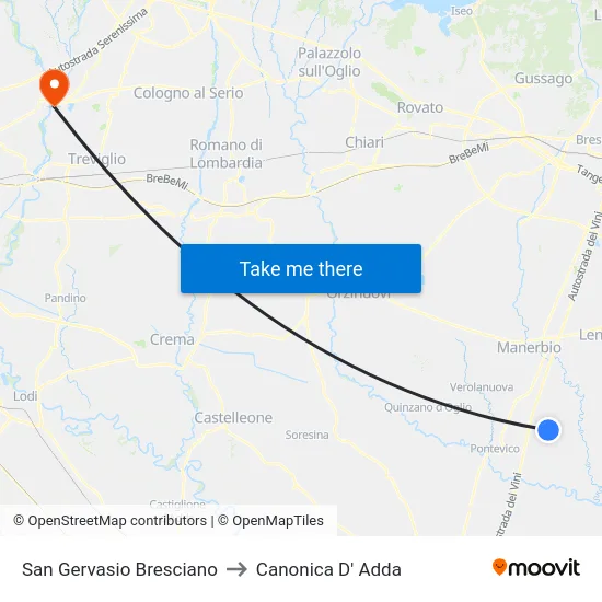 San Gervasio Bresciano to Canonica D' Adda map