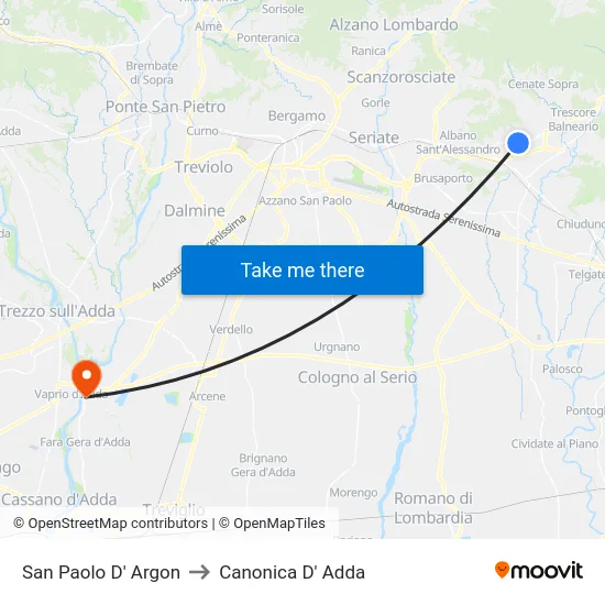 San Paolo D' Argon to Canonica D' Adda map