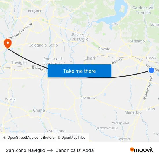 San Zeno Naviglio to Canonica D' Adda map