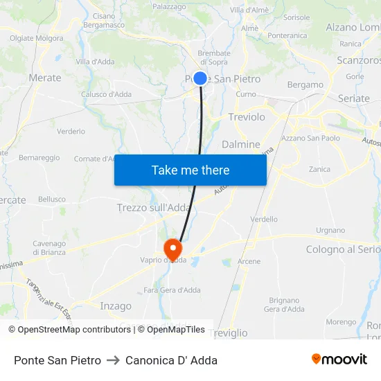 Ponte San Pietro to Canonica D' Adda map