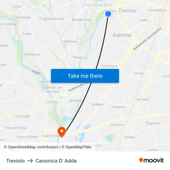 Treviolo to Canonica D' Adda map