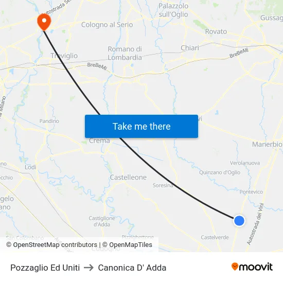 Pozzaglio Ed Uniti to Canonica D' Adda map