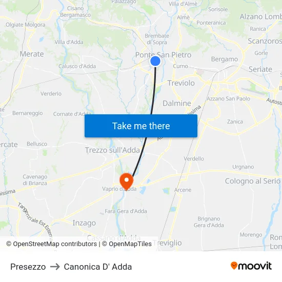 Presezzo to Canonica D' Adda map