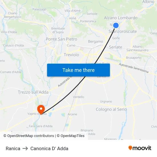 Ranica to Canonica d'Adda map