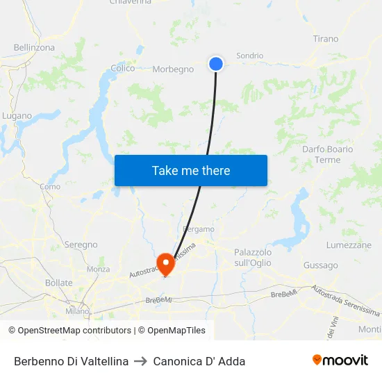 Berbenno Di Valtellina to Canonica D' Adda map