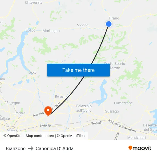 Bianzone to Canonica D' Adda map