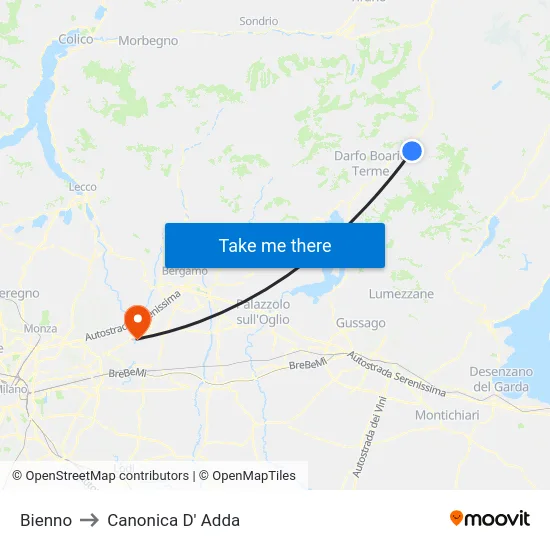 Bienno to Canonica D' Adda map