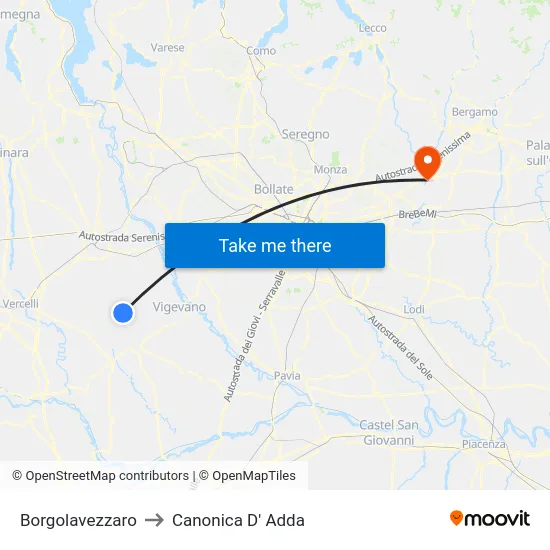 Borgolavezzaro to Canonica d'Adda map