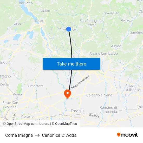 Corna Imagna to Canonica D' Adda map