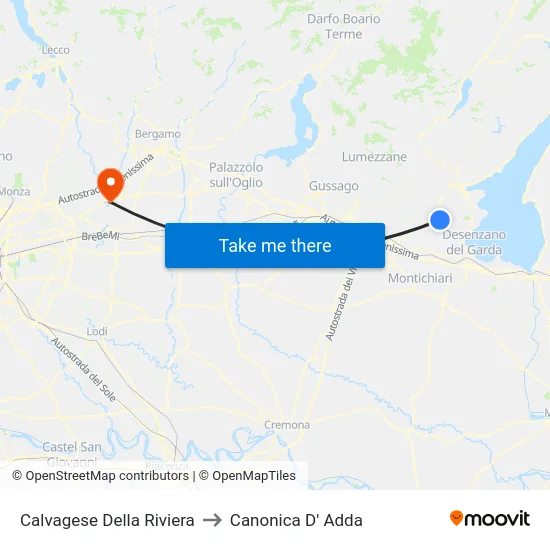 Calvagese Della Riviera to Canonica D' Adda map
