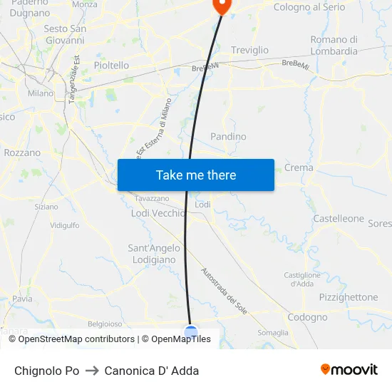 Chignolo Po to Canonica d'Adda map