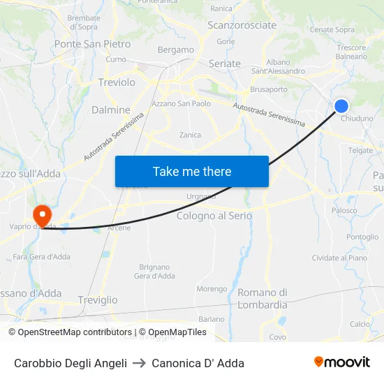Carobbio Degli Angeli to Canonica D' Adda map