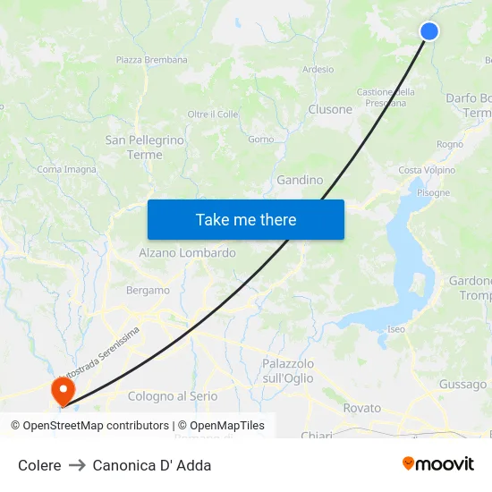 Colere to Canonica D' Adda map