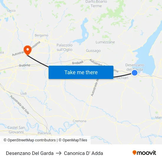 Desenzano del Garda to Canonica d'Adda map