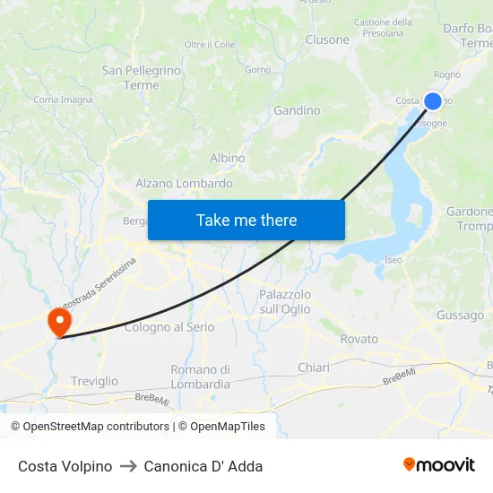 Costa Volpino to Canonica D' Adda map