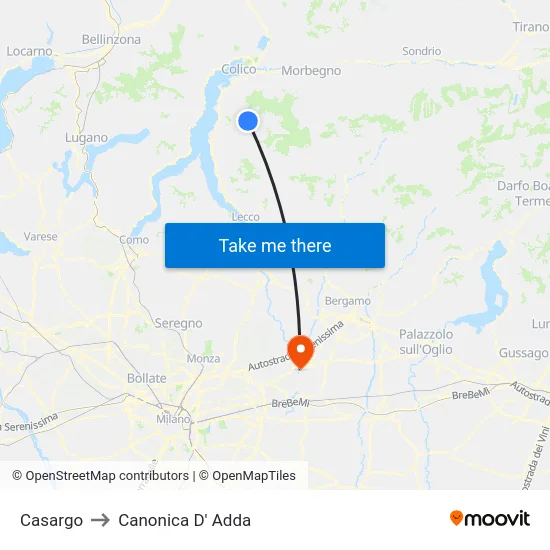 Casargo to Canonica D' Adda map