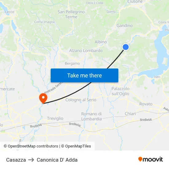 Casazza to Canonica d'Adda map